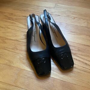 Salvatore Ferragamo Black Patent Slingback Heels